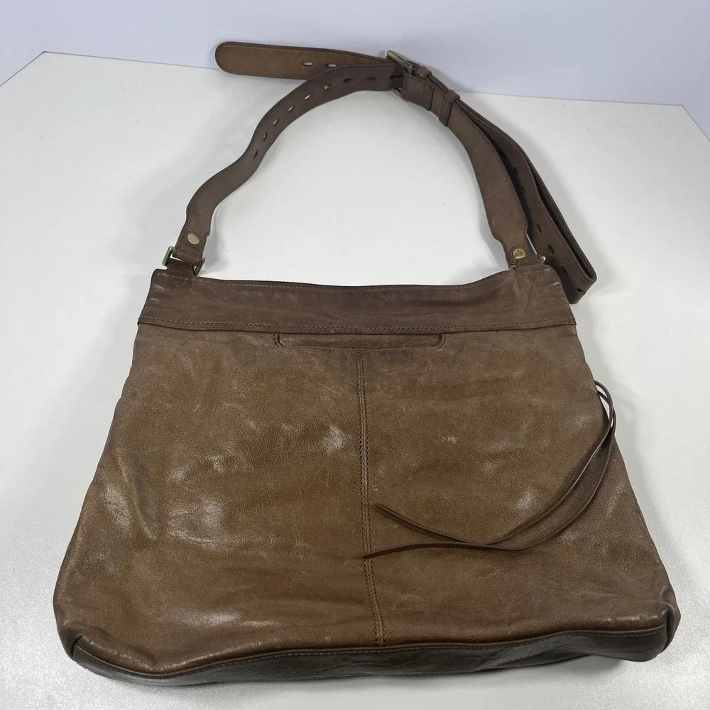 Hobo‎ Angler Crossbody Bag Brown Vintage Hide Leather Oversized Pockets Travel